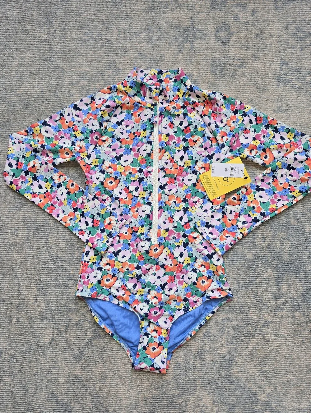 Gap Kids Girls' long sleeve floral rash guard swimsuit and silver sparkle bikini